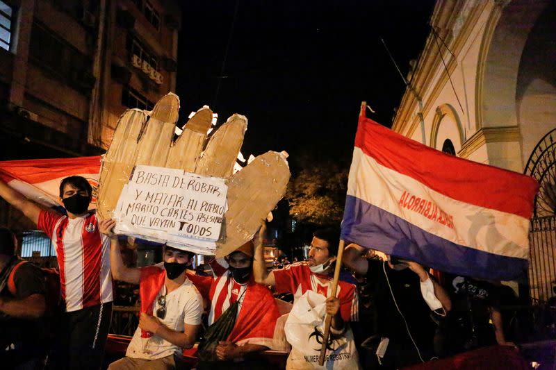 Paraguayans protest against President Mario Abdo Benitez's health policies in Asuncion