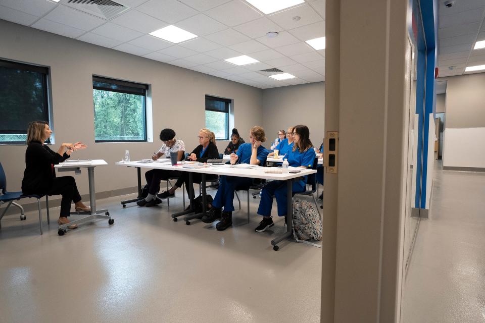 Dr. Angela Beal teaches a class in veterinary assistant training Thursday at the new Columbus Humane Essential Care Center.