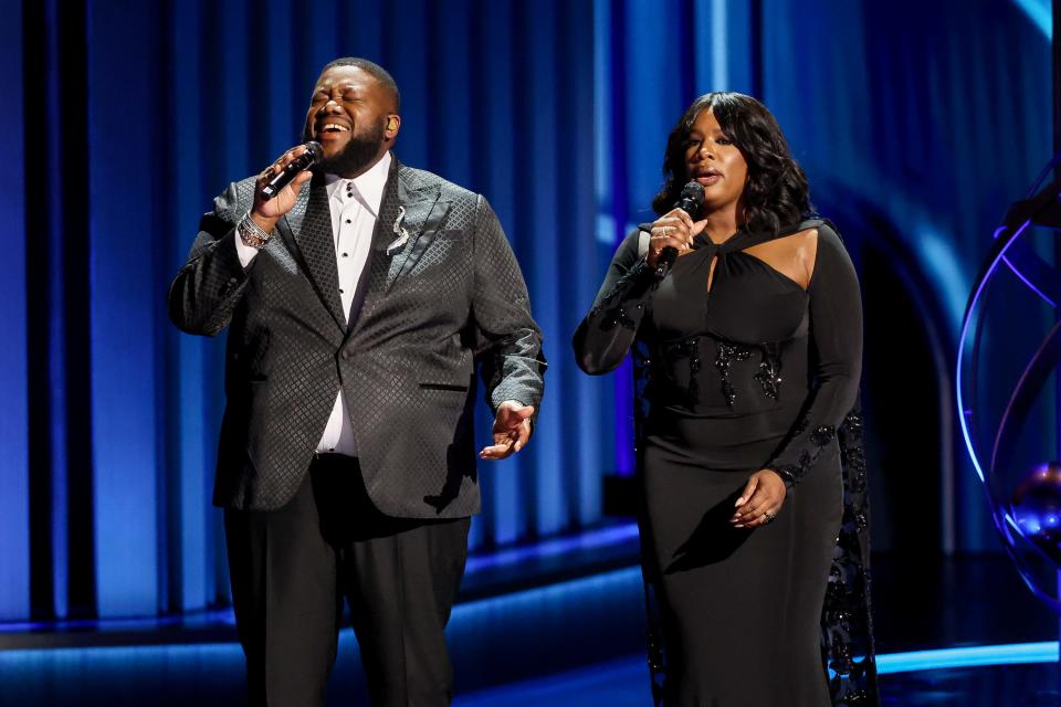 Michael Trotter Jr. and Tanya Trotter of The War and The Treaty perform onstage at the 75th Primetime Emmy Awards held at the Peacock Theater on January 15, 2024, in Los Angeles, California.