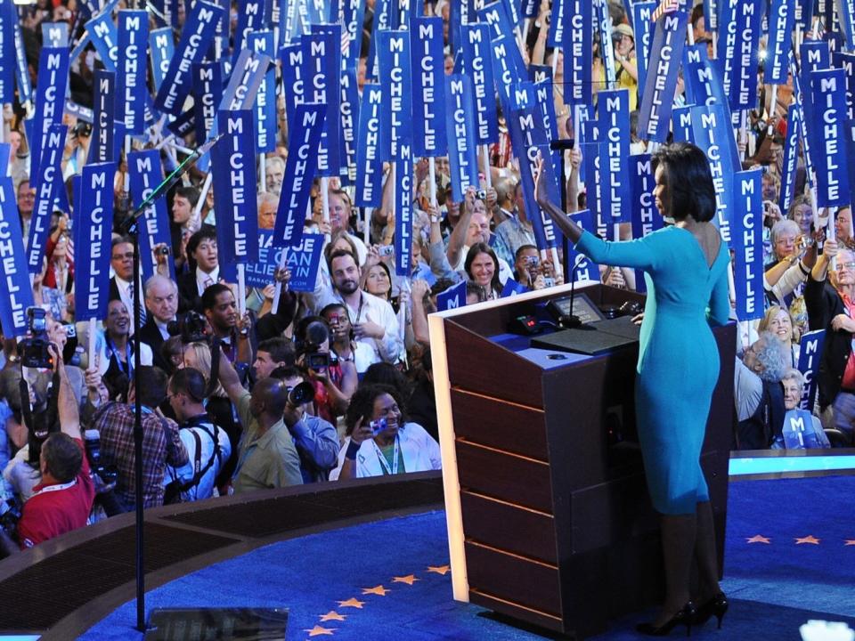 Michelle Obama speaks at the 2008 DNC