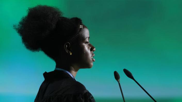 Ugandan youth climate activist Leah Namugerwa speaks during the Sharm El-Sheikh Climate Implementation Summit (SCIS) of the UNFCCC COP27 climate conference on November 07, 2022 in Sharm El Sheikh, Egypt. The conference is bringing together political leaders and representatives from 190 countries to discuss climate-related topics including climate change adaptation, climate finance, decarbonisation, agriculture and biodiversity. The conference is running from November 6-18.