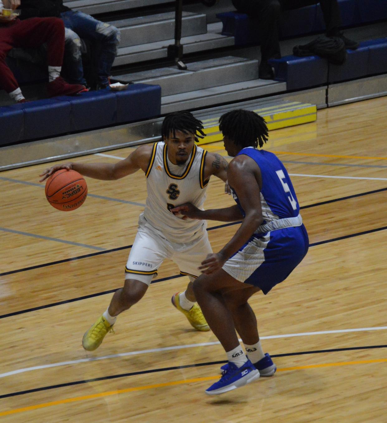 St. Clair County Community College's Caron Clayton looks to drive to the basket during a game earlier this season. He's scoring 15.8 points per game.