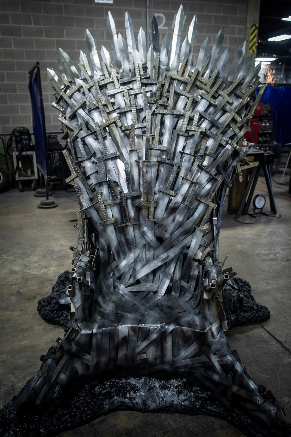 Mike Hayes and friends at Louisville's Knight School of Welding built the Iron Throne last year that was given to his wife as a wedding gift.