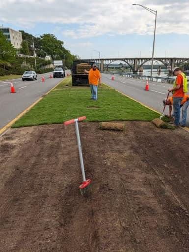 City of Gadsden crews place sod in a median on U.S.Highway 411, as part of continued sprucing up of one of Gadsden’s busiest thoroughfares