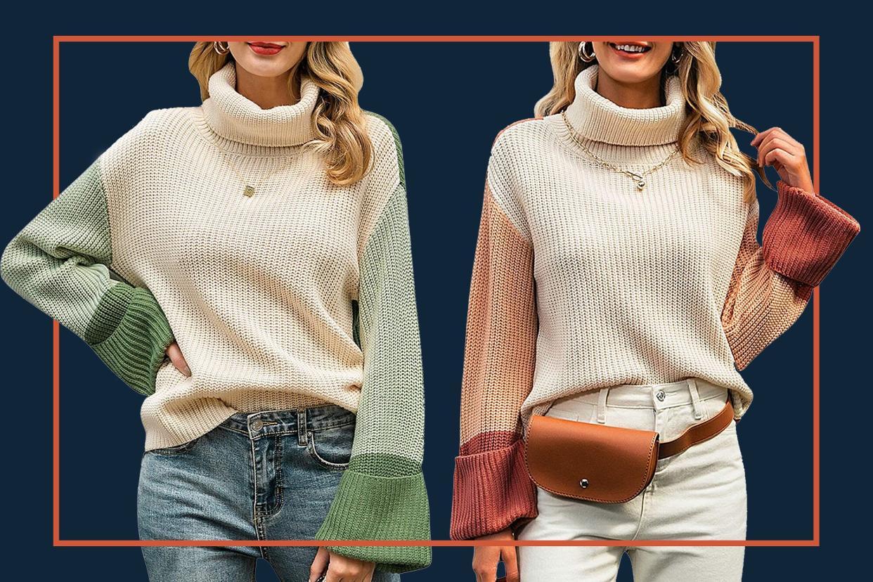 This ‘Snuggly and Warm’ Color-Block Turtleneck Sweater Is 25% Off for Amazon Prime Members