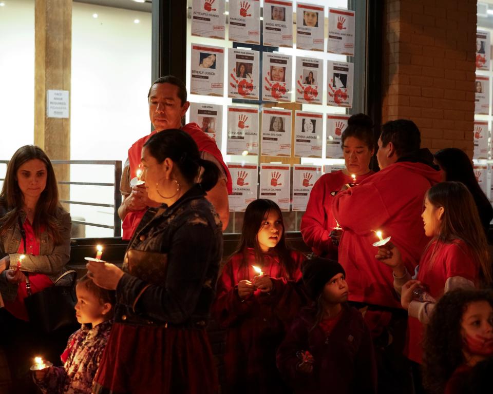 People gather at 300 N. Phillips Avenue to remember indigenous women and girls who’ve gone missing or have been murdered on Thursday, May 5, 2022. Thursday was National Missing and Murdered Indigenous Women Awareness day.
