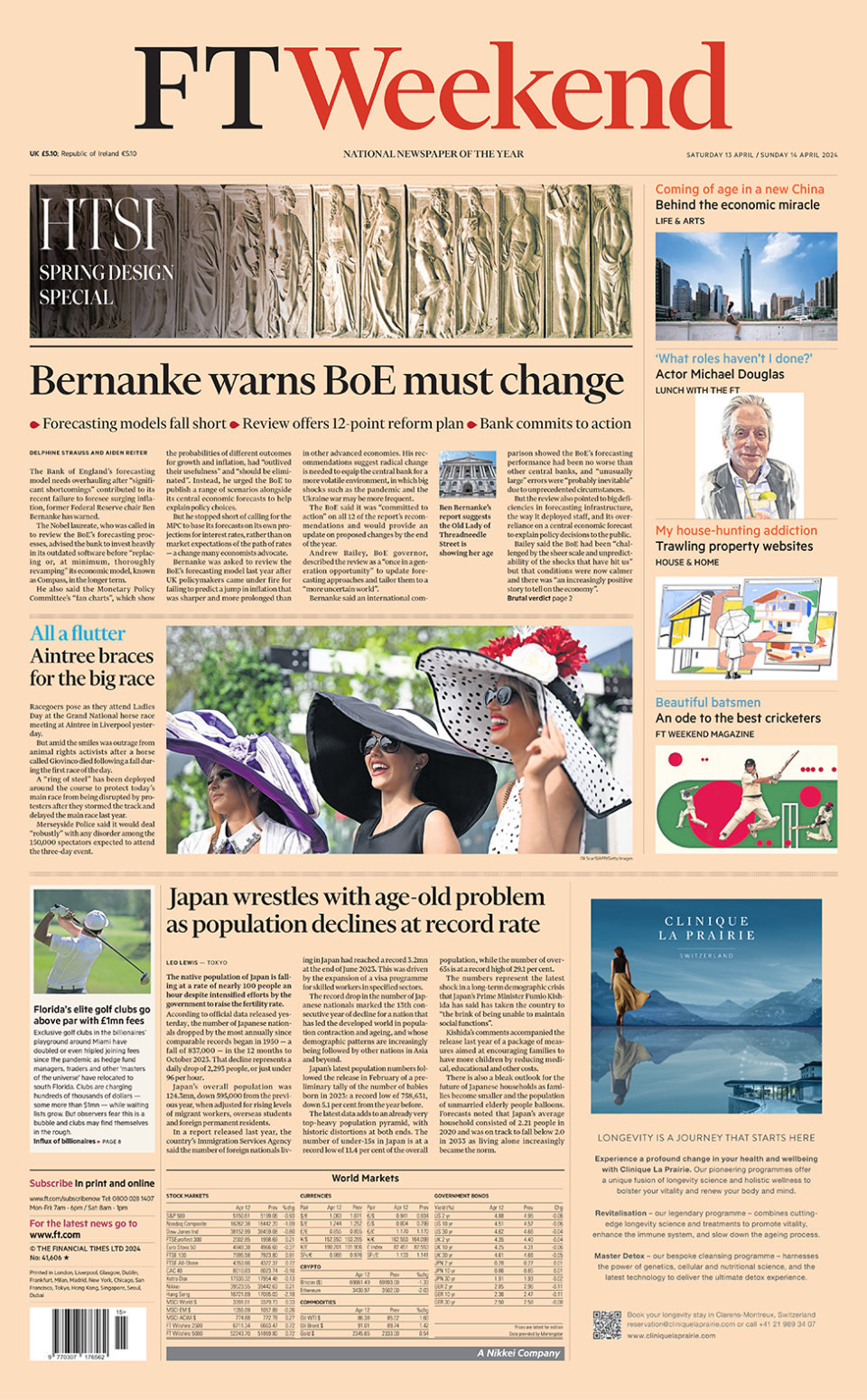 FT Weekend headline reads: "Bernanke warns BoE must change"