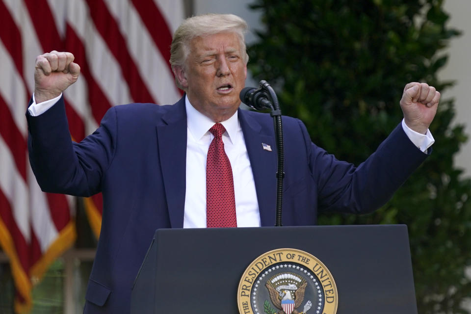 President Donald Trump speaks during a news conference in the Rose Garden of the White House, Tuesday, July 14, 2020, in Washington. (AP Photo/Evan Vucci)