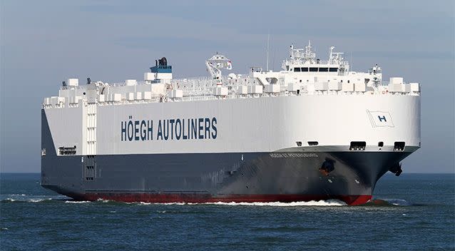 The Hoegh St Petersburg car carrier has reached the area in the southern Indian Ocean off Australia where two floating objects, suspected to be debris from the missing Malaysian jetliner, were spotted, the ship's owner said on March 20, 2014. Photo: Reuters.