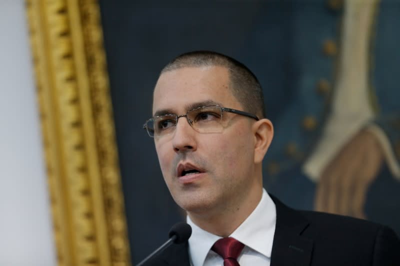 Venezuela's Foreign Minister Jorge Arreaza attends a news conference in Caracas