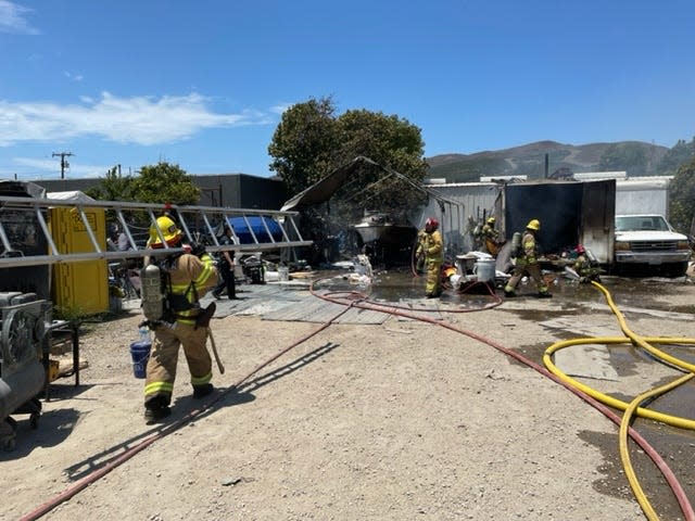 A fire erupted on a boat being repaired Sunday in west Ventura and spread to an adjacent storage unit.