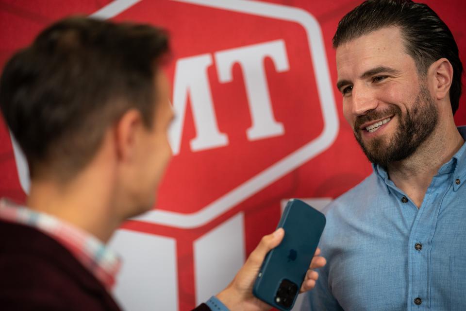 Sam Hunt is interviewed by USA Today's Bryan West at the Moody Center in Austin, Texas., Saturday, April 6, 2024. Hunt will be performing his new song "Locked Up" at the CMT Music Awards Sunday night.