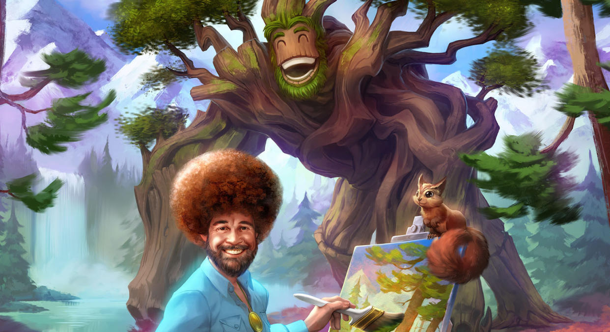 Sylvanus will have Bob Ross riding around on his back in the Smite: Happy Trees update (Hi-Rez Studios)