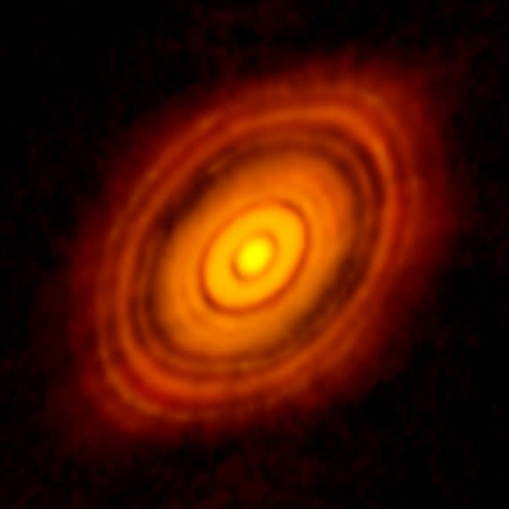 This ALMA image shows the young star HL Tau and its protoplanetary disk.