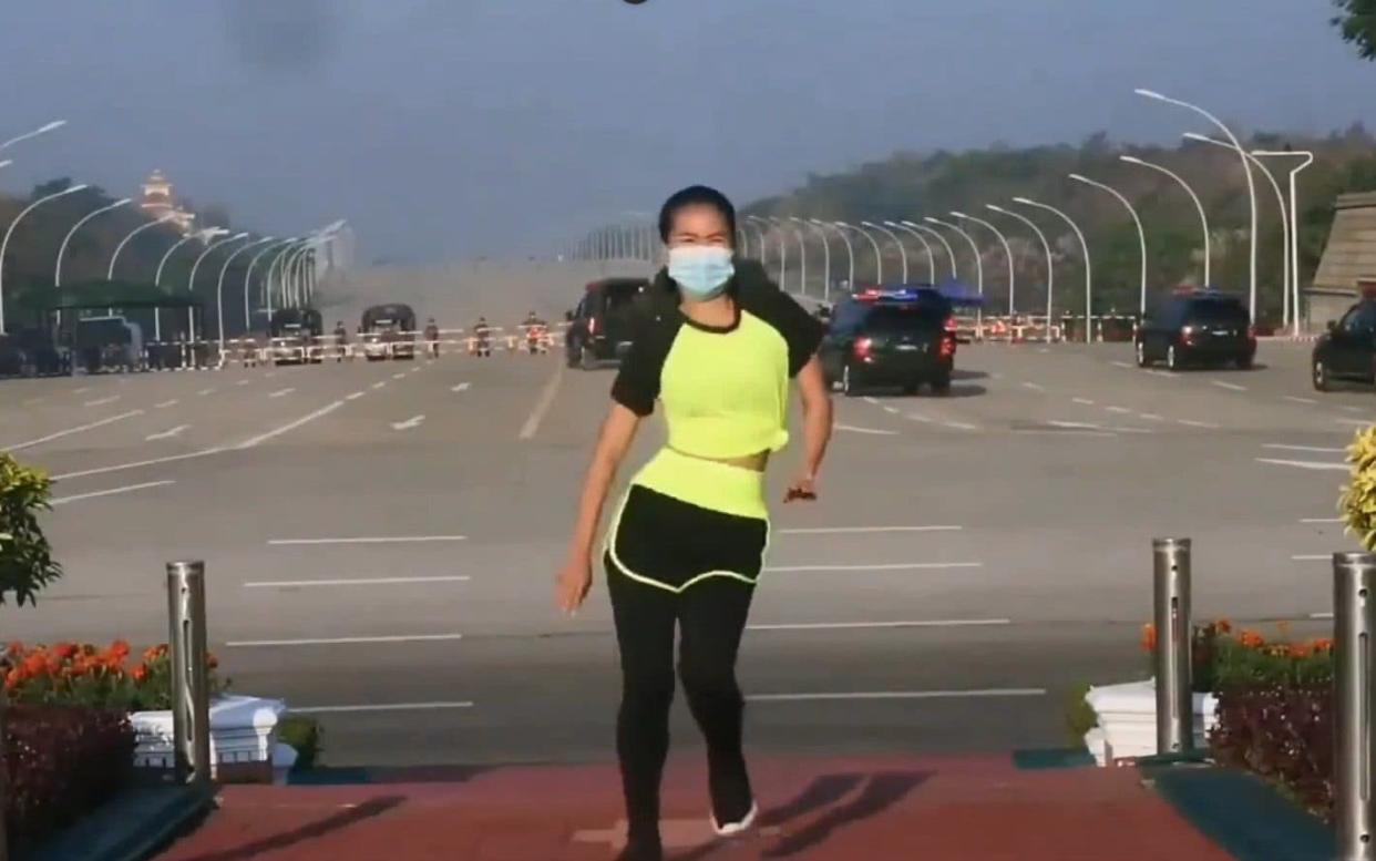 Khing Hnin Wai Exercise instructor appears to unwittingly capture Myanmar coup