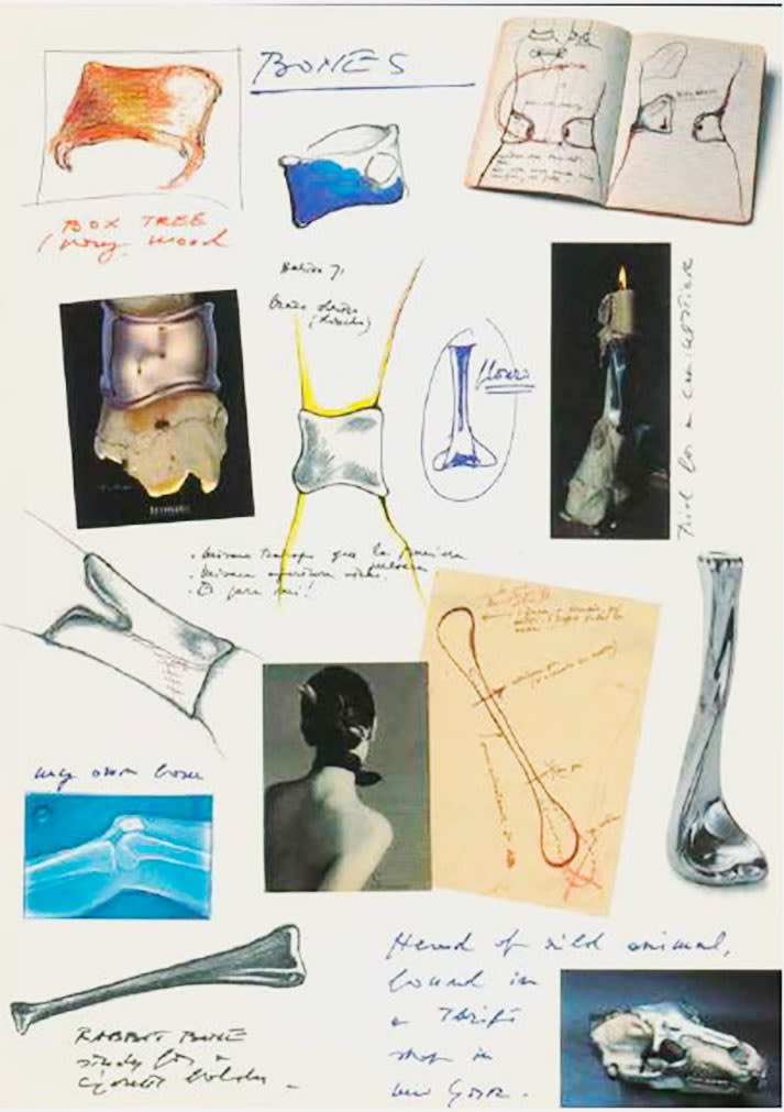 Peretti’s sketches of the Bone cuffs and candlestick.