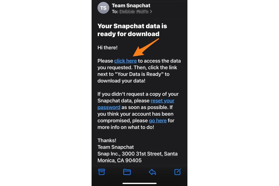 Email sent by Snapchat.