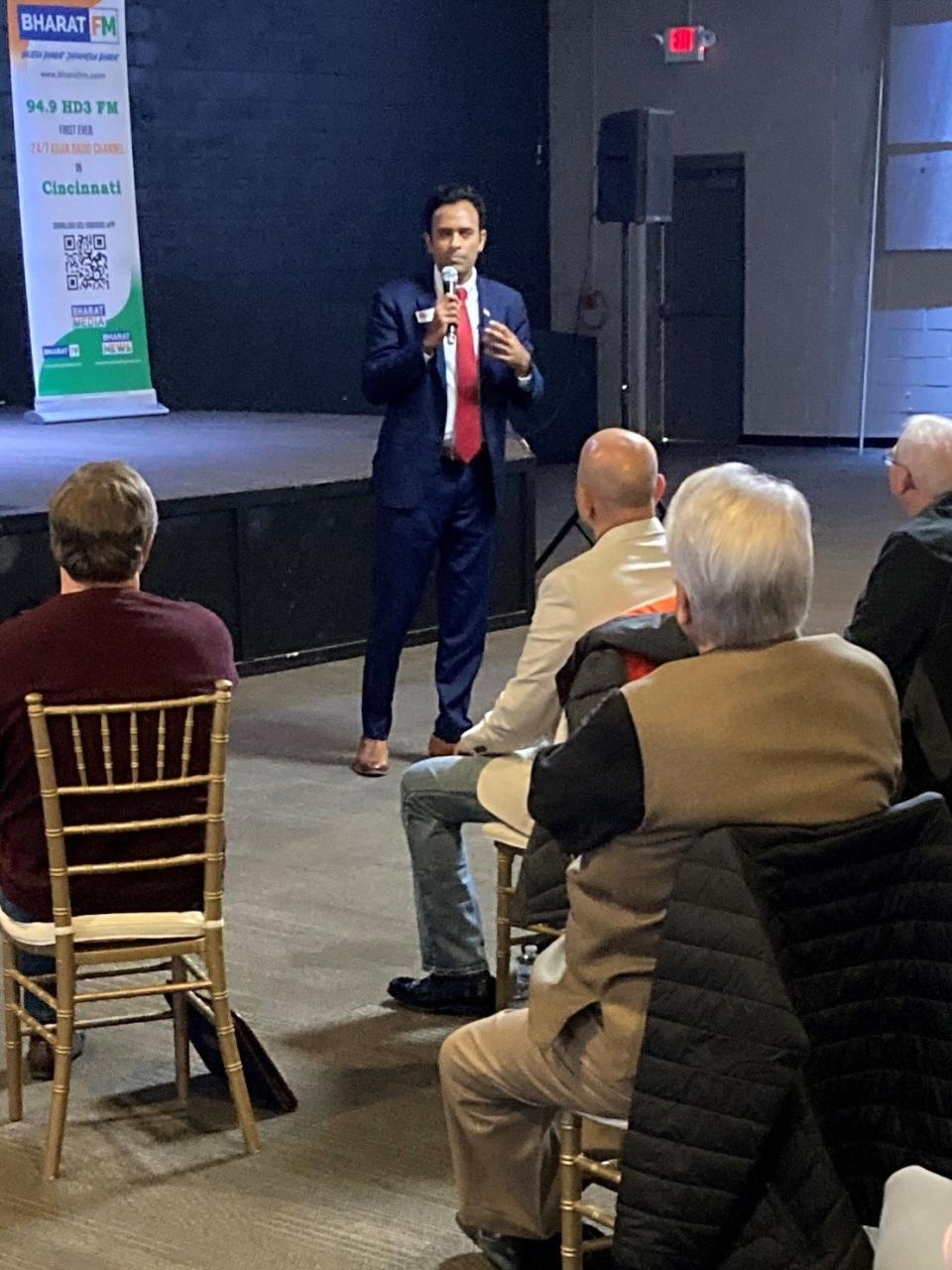 Republican presidential candidate Vivek Ramaswamy speaks March 11 at The Lotus Event Center in West Chester Township, his former hometown.