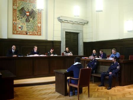 A general view of the courtroom is seen during the trial of a 14-year-old terror suspect, accused of preparing to join militant fighters in Syria and researching how to build a bomb, in St. Poelten, Austria, May 26, 2015. REUTERS/Heinz-Peter Bader