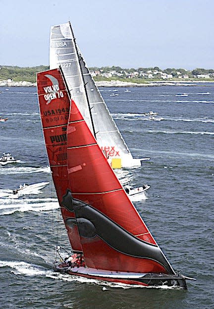 Il Mostro lost its bowsprit in 30-knot winds and had to quit the race.