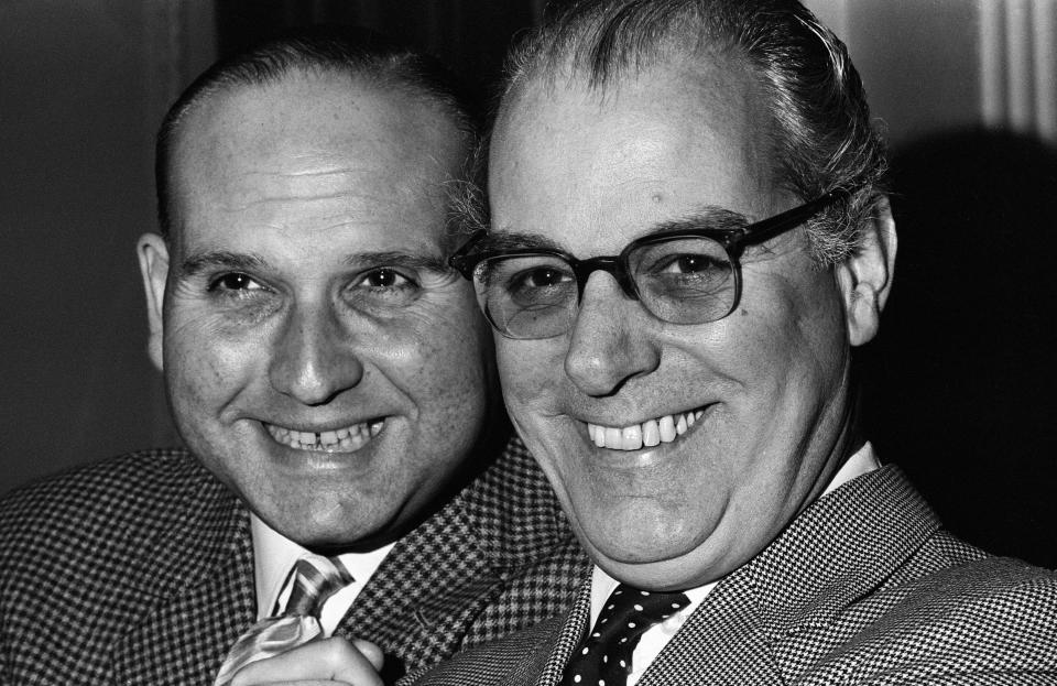 Director Gerald Thomas (left) and producer Peter Rogers, December 9, 1964. (Photo by Staff/Mirrorpix/Getty Images)