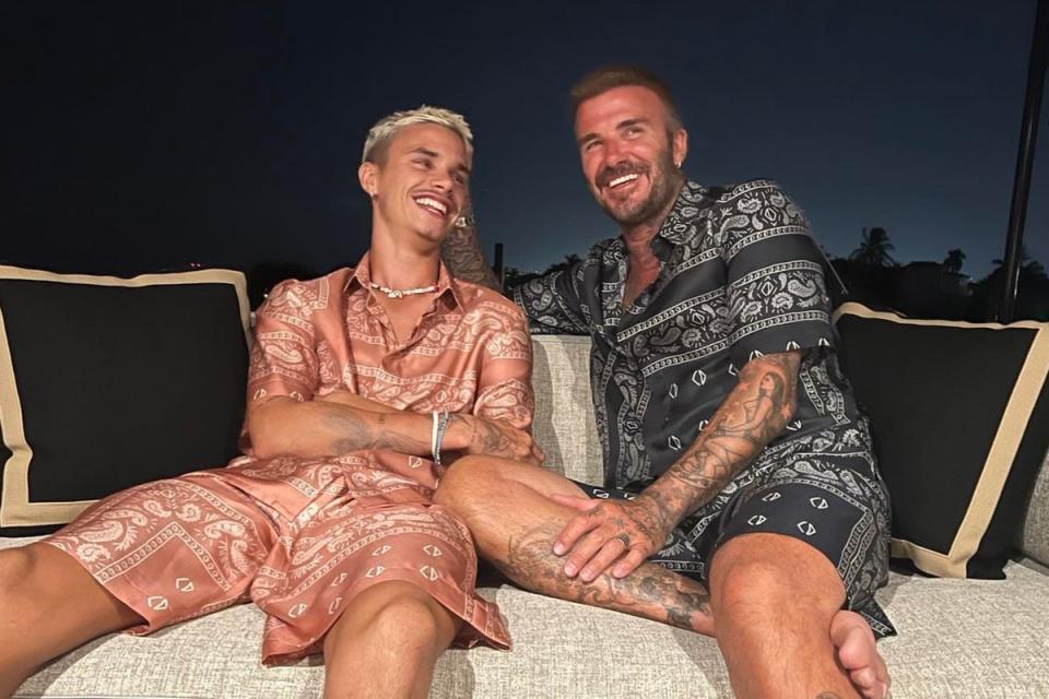 David Beckham poked fun at son Romeo as they ‘twinned’ in near idential outfits  ( David Beckham)