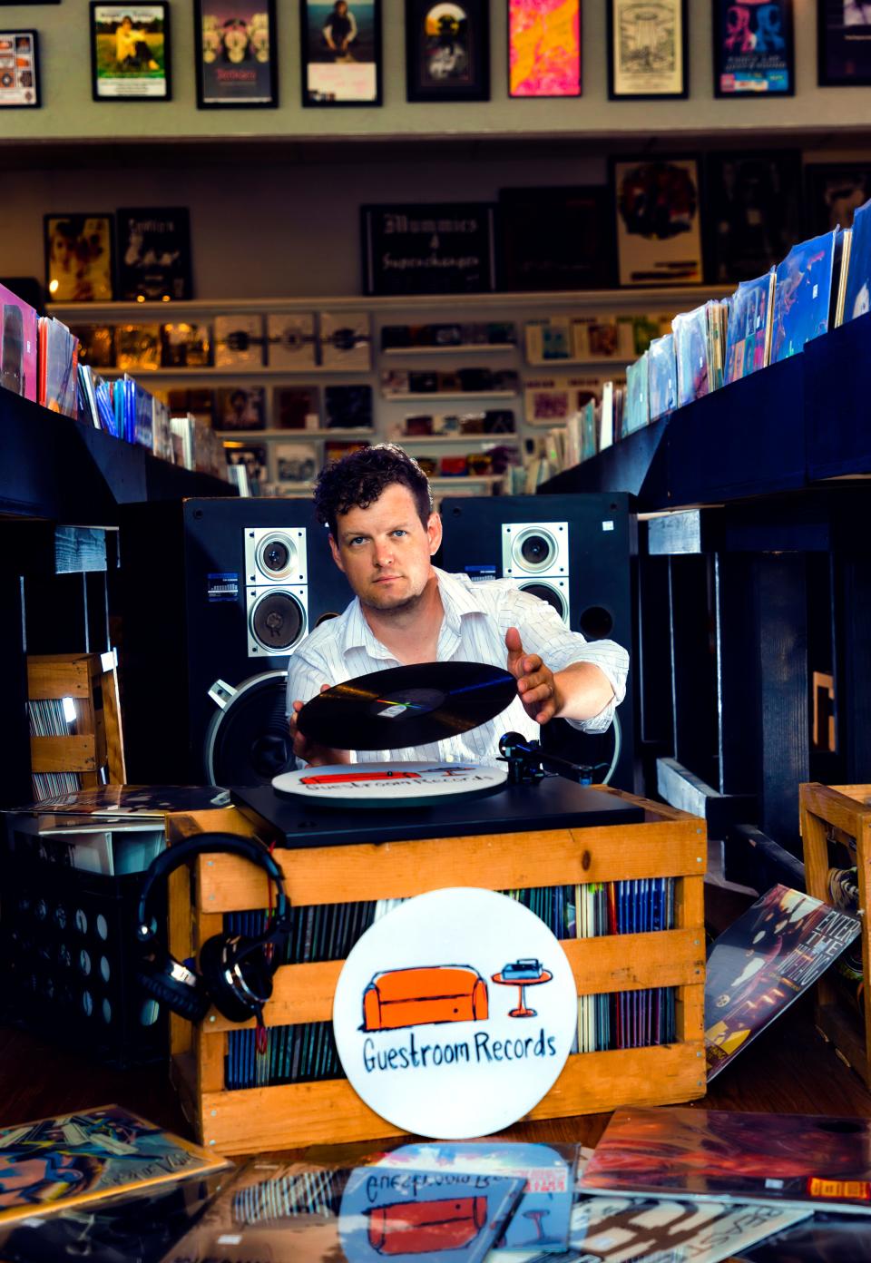 Guestroom Records owner Justin Sowers, poses for a photo at Guestroom Records, 3701 N Western Ave. in Oklahoma City, Okla., on Thursday, Sept. 2, 2021. Guestroom is an independently owned record store that was started in 2003, and now has two locations in Oklahoma and one in Kentucky.