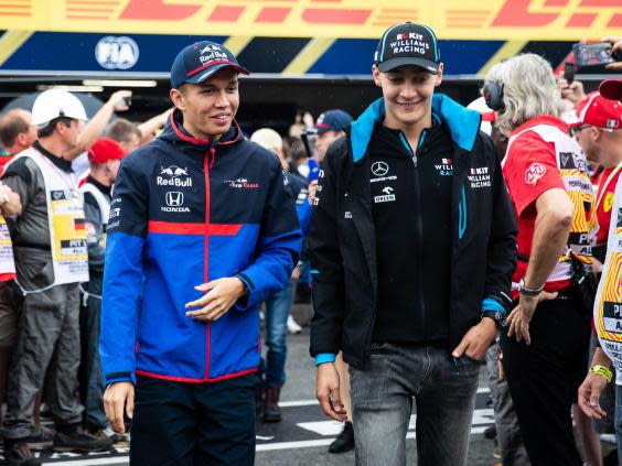 Russell (right) beat Albon (left) to last year’s Formula Two championship (Getty)