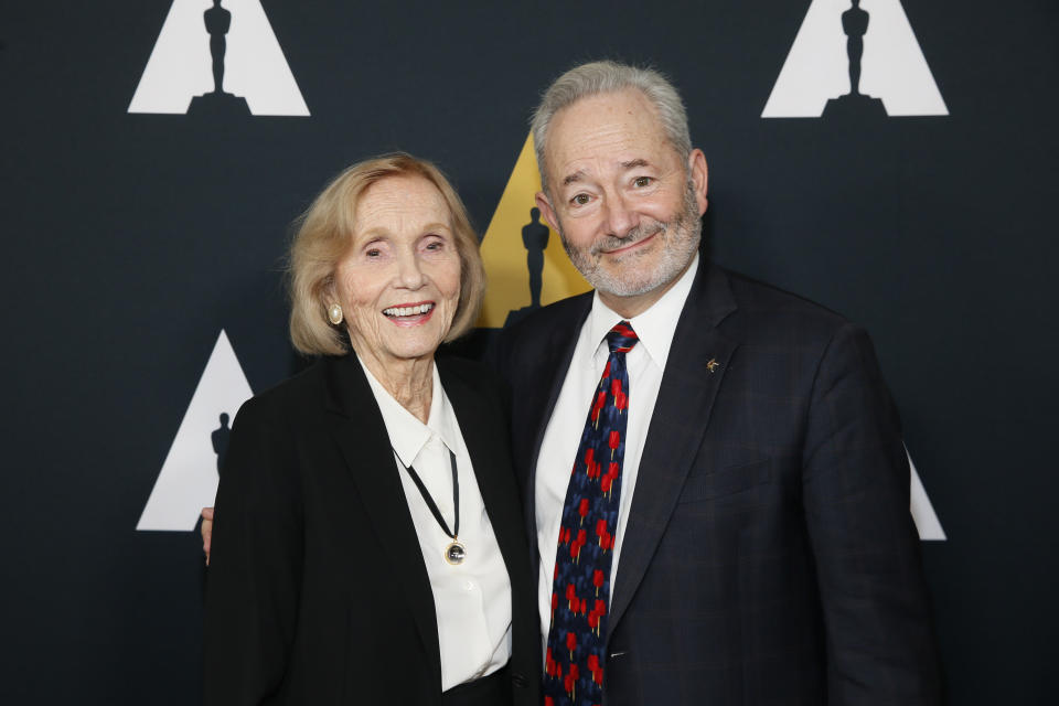 Peter Samuelson, right, and Eva Marie Saint pose at the Academy Nicholl Fellowships in Screenwriting Awards and Live Read at the Academy of Motion Picture Arts and Sciences Samuel Goldwyn Theater on Thursday, Nov. 7, 2019, in Beverly Hills, Calif. (Photo by Danny Moloshok/Invision/AP)