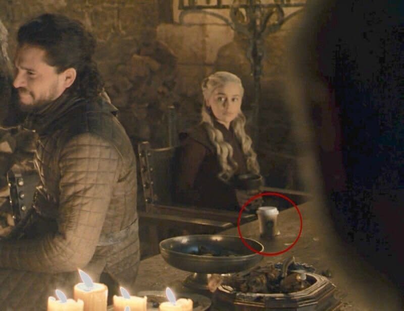 This sneaky Starbucks cup was the episode's first gaffe. Photo: HBO 