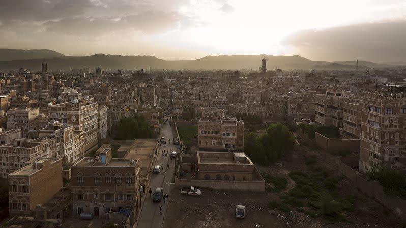 Over the ancient old city within the heart of Sanaa'a, the capital city of Yemen. Photo: Getty Images