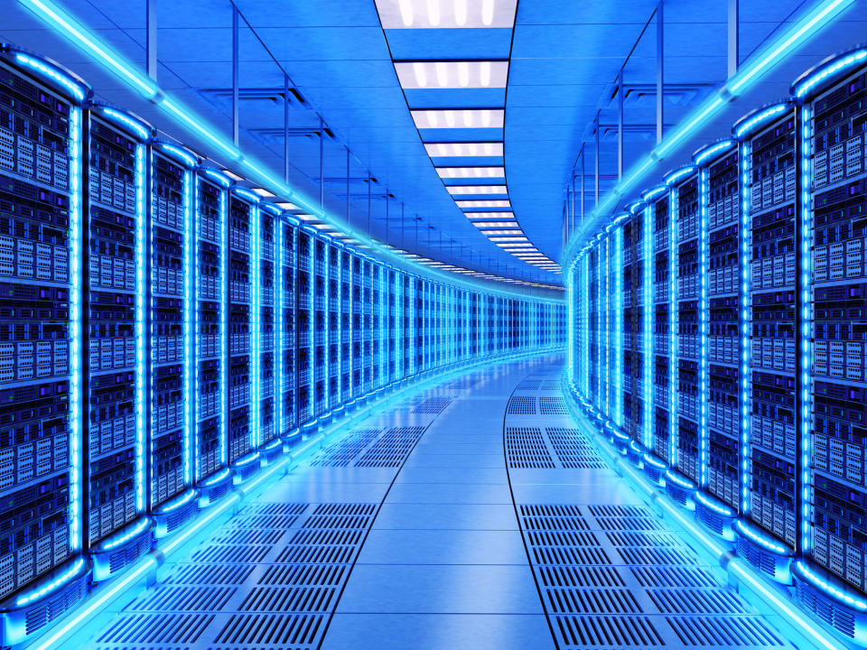 The interior of a data center.