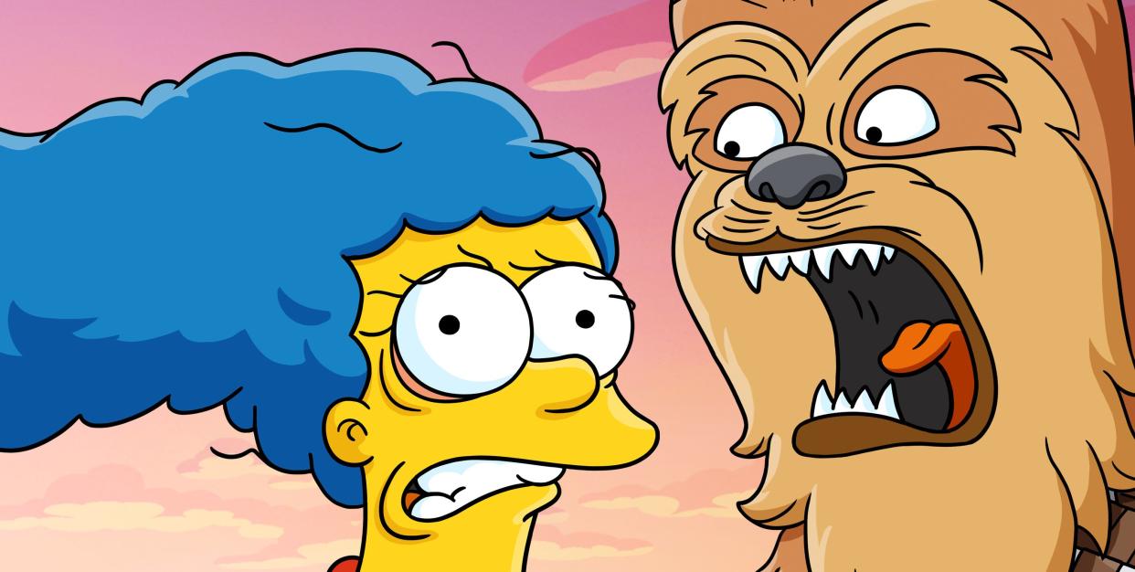 marge simpson, chewbacca, the simpsons star wars crossover