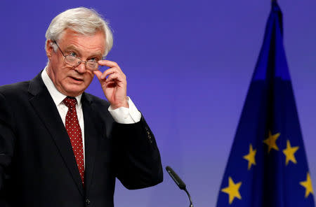 FILE PHOTO: Britain's Secretary of State for Exiting the European Union David Davis in Brussels, Belgium August 31, 2017. REUTERS/Francois Lenoir/File Photo