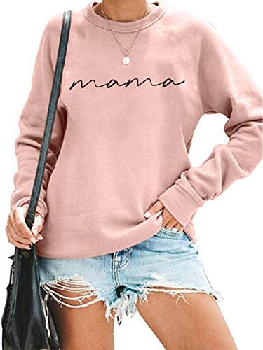 Womens Crewneck Sweatshirt Mama Letter Print Long Sleeve Loose Fashion Pullover Tops