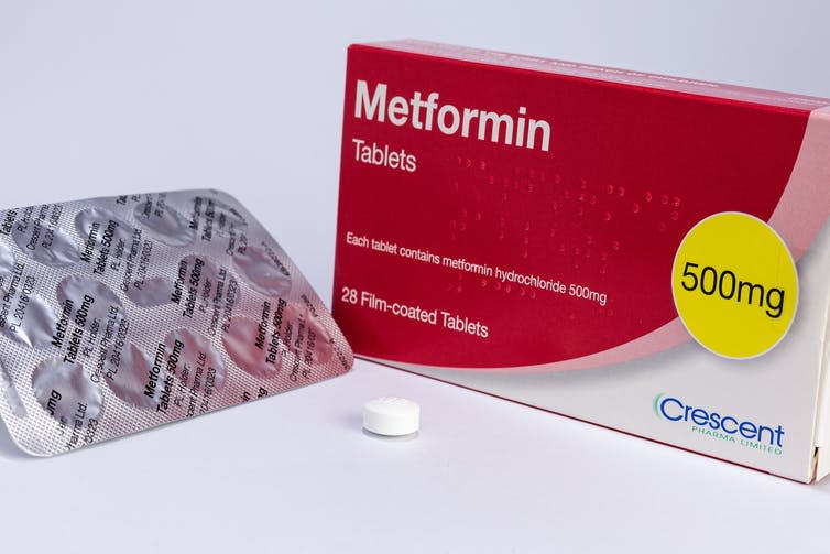 A box of metformin tablets.
