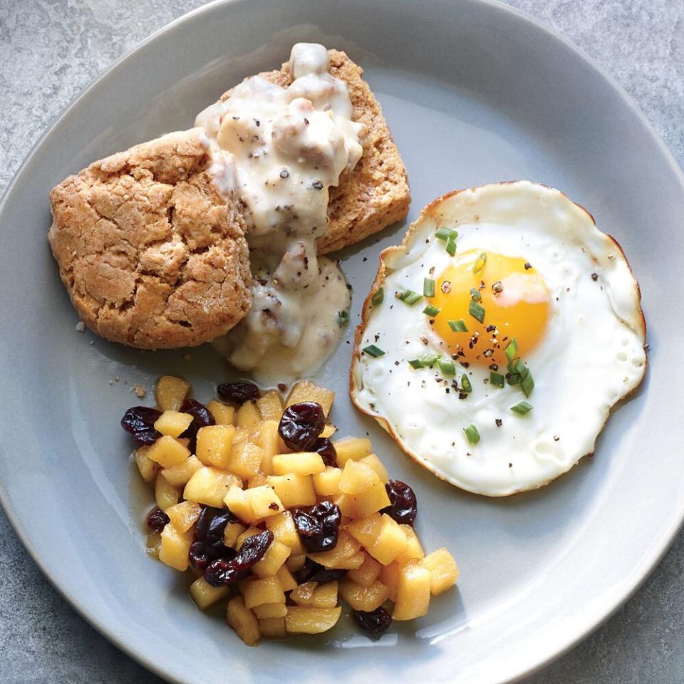 Whole-Grain Biscuits with Sausage Gravy and Eggs