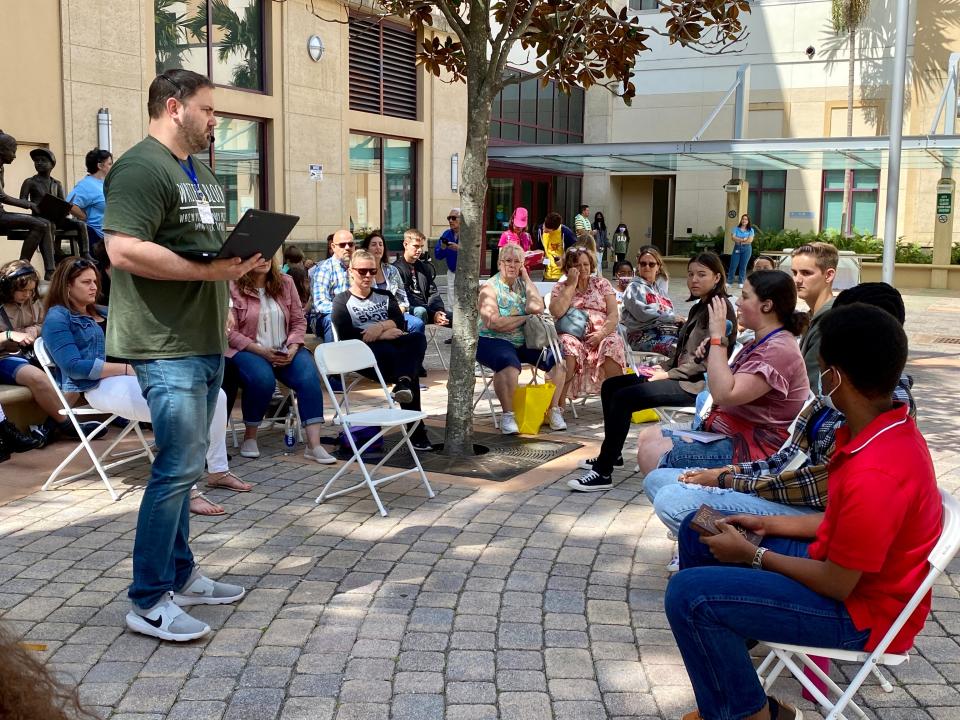 A variety of national authors and illustrators will be at BAM Festival 2024 in Downtown West Palm Beach this Saturday, including Stephen Kozan, pictured here talking to participants at the 2022 festival.