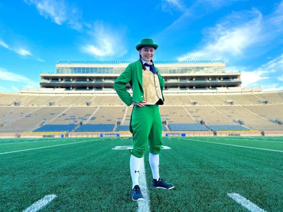 Notre Dame senior Kylee Kazenski, just the fourth female Leprechaun in the school's history, will be the first female to hold the role at a football game.