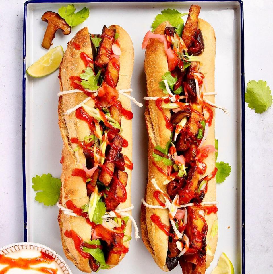 Crispy Tofu Banh Mi with Soy Glazed Mushrooms