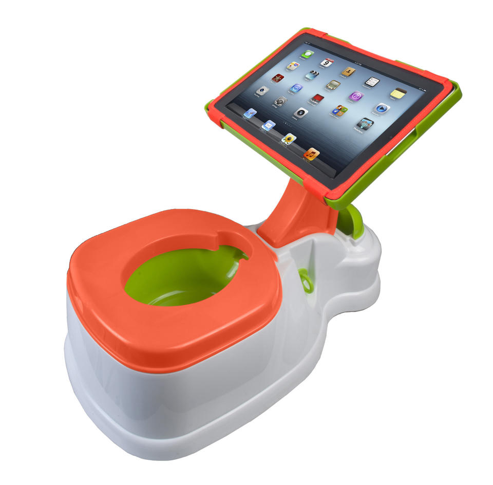 This product image released by CTA Digital shows the 2-in-1 iPotty with Activity Seat for iPad. For some parents, summertime is potty training time. And like so many aspects of life with kids, potty training means gear, lots of gear. The choices in potty seats and chairs proliferated and sprouted all manner of bells and whistles. (AP Photo/CTA Digital)