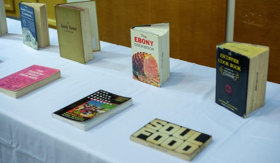 A sampling of cookbooks from a collection of more than 1,700 donated in February 2023 to Chicago's Washburne Culinary & Hospitality Institute by Sandra McWorter Marsh, great-great-granddaughter of Free Frank McWorter, who in 1836 became the first known African American to found and plat a U.S. municipality.