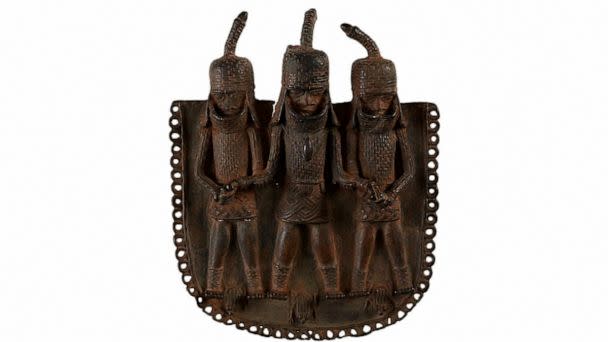 PHOTO: A square bronze pendant or ornament, one of the objects that London's Horniman Museum says was looted from Benin City by British soldiers in 1897 and will be returned to Nigeria's government. (Horniman Museum And Gardens via Reuters)