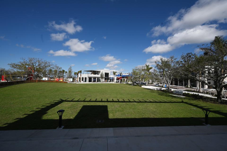 The view of the Great Lawn at Downtown Wellen Park during a Feb. 22 media walking tour. Wellen Park is currently hosting events three days a week at the Great Lawn and stores and restaurants will be opening up on a rolling basis through May.