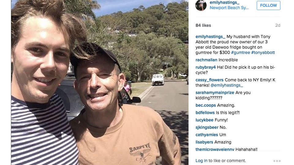 Mr Abbott was 'just a regular dude in a baseball cap'. Photo: Emily Hastings/Instagram