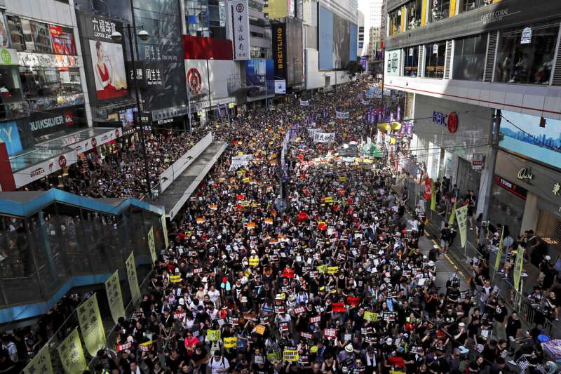 2019年香港七一的遊行盛況。（美聯社）
