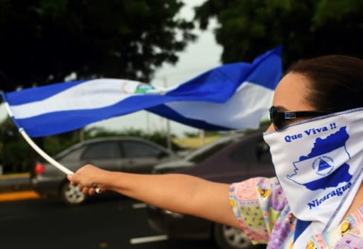 Anti-government demonstrators protest in the Nicaraguan capital Managua on July 3, 2018