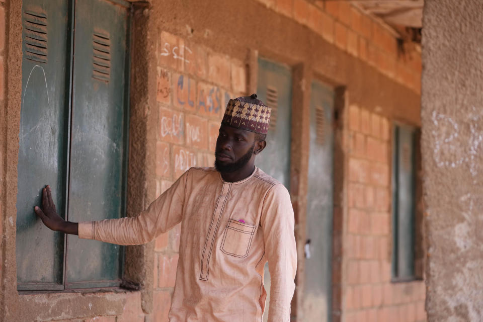 Nura Ahmad, assistant head teacher of LEA Primary and Secondary School, speaks during an interview in Kuriga, Kaduna, Nigeria, March 9, 2024, after gunmen seized more than 250 students from the schools. / Credit: Sunday Alamba/AP