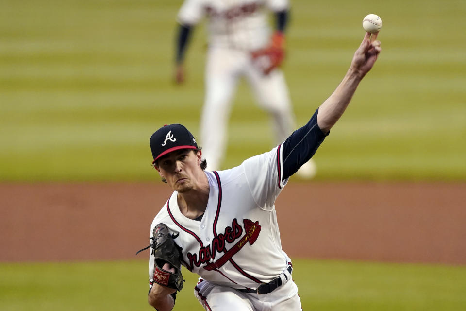 Atlanta Braves starting pitcher Max Fried works against the Miami Marlins in the first inning of a baseball game Wednesday, Sept. 23, 2020, in Atlanta. (AP Photo/John Bazemore)