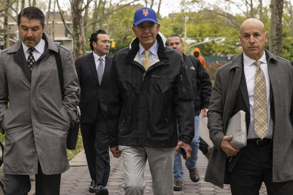 Tom Barrack, center, arrives at Brooklyn Federal Court on Monday, Oct. 3, 2022, in New York. (AP Photo/Yuki Iwamura)